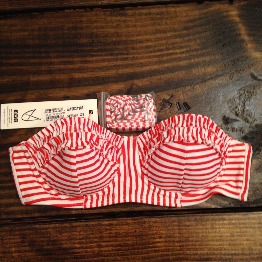 New NWT Minkpink red white striped swimsuit swim bikini top XS - TOP ONLY -